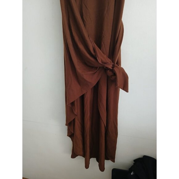 Reformation Womens M Brown Kalia Wrap Midi Dress Sleeveless Bodycon Tie Waist - Picture 5 of 10